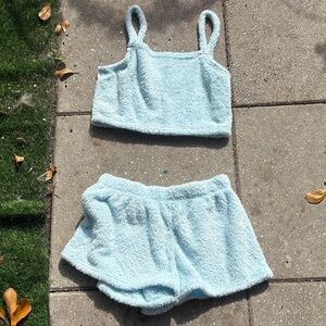 Cozy Blue Fuzzy Tank and Shorts Set